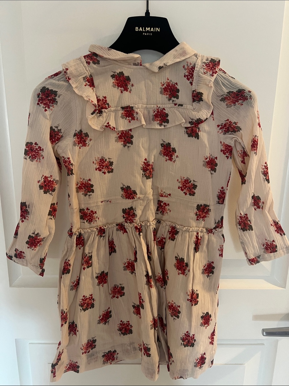 Caramel Cream Dress with Red Floral Print